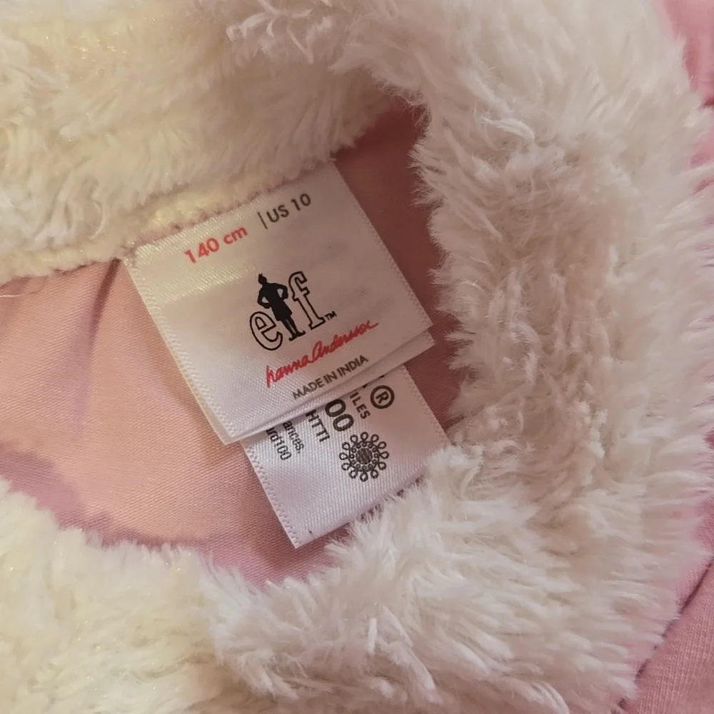 Hanna Andersson Pink Dress with Red Waistband and White Faux Fur Trim